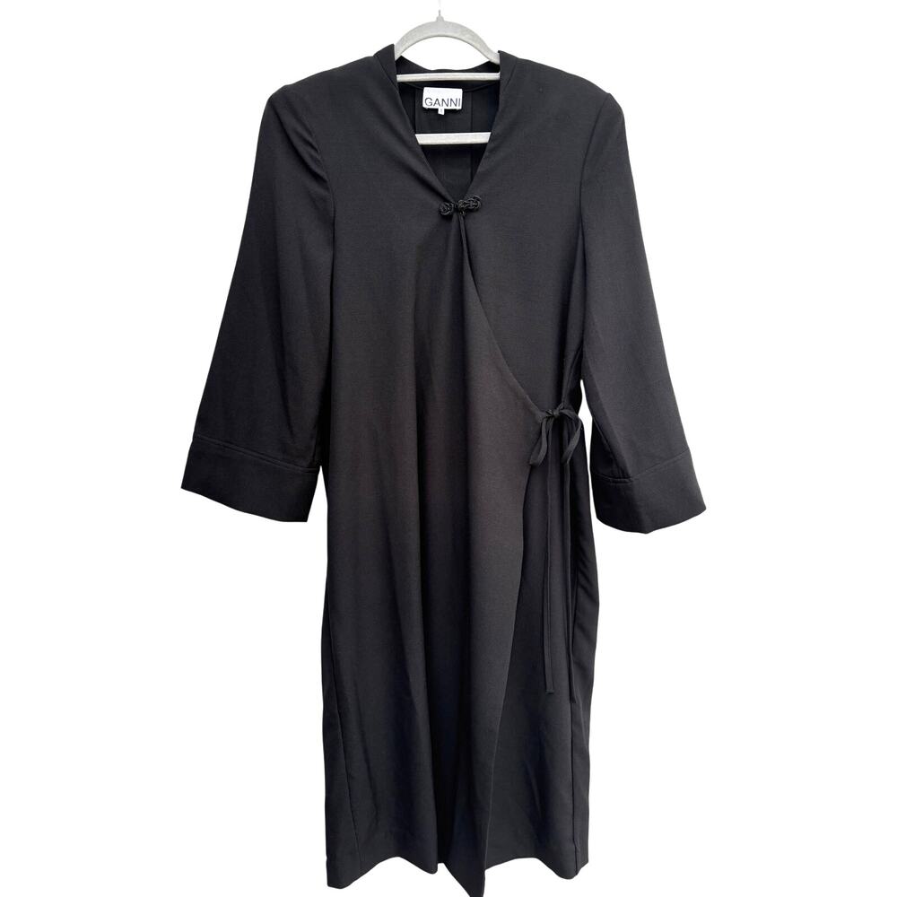 GANNI Black Wrap Dress, Shift, Long Sleeve, Sz 38 (US 6)‎